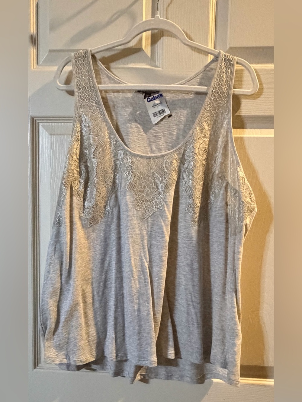 Express- Light Gray Lace-Trim Scoop Neck Tank
